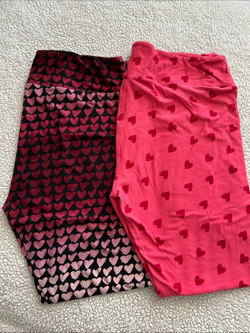 LuLaRoe Red and Pink Heart Print Leggings Duo